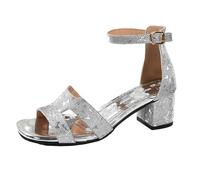 Xbemkste Sandalen Damen Transparente Chunky Absatz Pantoletten mit Perlen Sandaletten Elegant Kleid Schuhe Sommer Kristall Sandaletten für Party,Hochzeit (38.5)