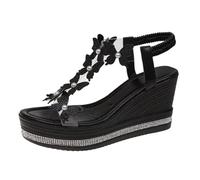 Xbemkste Sandalen mit Keilabsatz Damen Plateau Sandalen High Heels Sandaletten mit Glitzer Strass-Schmetterling Elegante Sommersandalen für Party Hochzeit (40)