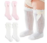 XBFOCNH 2 Paar Baby Mädchen Kniestrümpfe,Überkniestrümpfe für Kinder,Weiche, hautfreundliche,dehnbare Socken mit Schleifen für Kleinkinder und Neugeborene