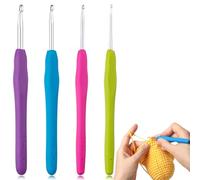 XBFOCNH 4 Stück Häkelnadel Set,14 cm Extra Lange Häkelnadel Stricknadel für Anfänger und Häkelliebhaber,Ergonomische Häkel Set mit Weichem Silikongriff für Arthritische Hände,4 Größen(2/3/4/5 mm)