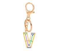 XBHGSY Schlüsselanhänger mädchen 2 Stück transparent gestreift 26 englische Buchstaben Schlüsselanhänger bunt Schmuck Anhänger Anhänger Handtasche Dekoration Buchstabe V