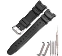 XBHSW Ersatzarmband aus Kunstharz, kompatibel mit Casio SGW100 SGW-100 Herren-Sport-Uhrenarmband, Uhr Armband, wasserdicht, Gummi, schwarze silberfarbene Schnalle