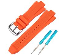 XBHSW Silikon-Uhrenzubehör, kompatibel mit Michael Kors MK8383 MK8356 MK8295 MK9020 Uhrenarmband Gummi Ersatzarmband 13 x 29 mm Armband (orangefarbene silberne Schnalle)