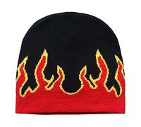 xbiez Fire Flame Beanie Graphic Beanie Flame Beanie Y2K Beanie Skullies Beanie Knit Beanie Hat Flame Skull Cap Slouchy Beanies, rot, 5 1/8-5 3/8
