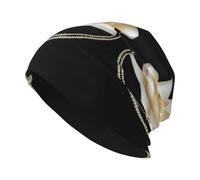 XBKGOHA Lotus and Pure Pearls Printing Strickmütze für Erwachsene, modisch, weich, bequem und atmungsaktiv, Schwarz