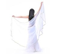 XChangeFun Halbkreis Chiffon Hand Schal Bauchtanz Kostüm Outfit Hüfte Schal Pailletten Trim Gold Schals Schleier, Weiss/opulenter Garten, 98.43 x 47.24 inch (250cm*120cm)