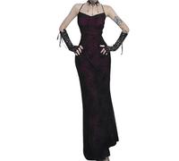 XCJIKUKE Damen Gothic Bodycon Maxikleid Casual Blumendruck Spaghettiträger Kleider, Rot 2, Klein