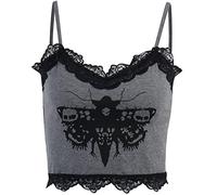 XCJIKUKE Damen Gothic Crop Top Goth Grunge Spitze Tank Tops Punk Y2k Cami Alt Shirts Streetwear Casual Camisole, Grau 1, Groß
