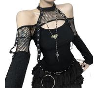XCJIKUKE Damen Gothic Crop Top Grunge Schwarz Slim Fit Casual Tops Hemd Bluse, Schwarz 3, Mittel