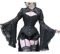 XCJIKUKE Damen Gothic Tops Punk Cover Ups Mesh Crop Top See Through Sexy Langarm Bluse Y2k Black Rave Outfit Festival, Damen Gothic Crop Top Spitze Bolero Glockenärmel, Groß