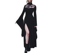 XCJIKUKE Frauen Gothic Kleid Punk Halloween Vintage Kleider Harajuku Samt Spitze Y2k Mall Goth Hohe Taille Mini A-Linie Kleider, Schwarz 10, Mittel