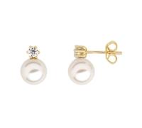 Xenox Damen 925 Sterling Silber Perlen-Ohrstecker mit Zirkonia in goldfarben - PEARL DREAMS - XS5261G