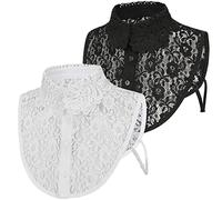 XEPST 2 Stücke Frauen Kragen Krageneinsatz Damen, Spitze Abnehmbare Hälfte Shirt Bluse, Blusenkragen Einsatz für Damen, Damen Halb Gefälscht Abnehmbare Kragen Weiß Schwarz