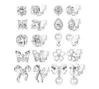 XFSRG 10 Paar Clip Ohrringe Damen und Mädchen Ohrclips ohne Ohrloch Hypoallergen Klipp Ohrringe Set mit Zirkonia Perlen und Blumen Schmetterling Designs Modeschmuck Geschenk (Silber)