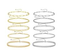 XFSRG 10 Stück Armband Set Damen Mehrlagige Kettenarmbänder in Gold und Silber mit Verstellbarer Länge Trendigen Layering Stil Schmuck Set für Alltag und Party
