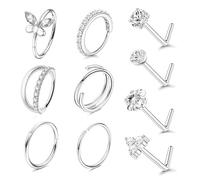 XFSRG 10 Stück Nasenringe 316L 20G Edelstahl Nasenpiercing Set mit Zirkonia 14 Karat vergoldet Hoop Nasenring für Frauen für Alltag Party