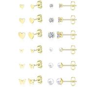 XFSRG 12 Paar Ohrstecker Ohrringe Set Für Kinder Mädchen Damen14K Edelstahl Zirkonia Perlen Schmetterling Herz Ohrstecker Allergiefrei Elegant & Alltagsschmuck Geschenk für Frauen