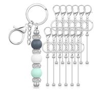 XFSRG 12 Stück Schlüsselanhänger Perlen Bastelset Metall Blanko Rohlinge Strich Schlüsselbund für DIY Schmuckherstellung Anhänger Charms(Silber)