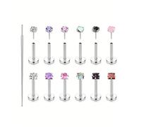 XFSRG 13 Stück Nasenpiercing Set Vertikale Labret Stud Ohr Lippen Piercing Nasenstecker mit Zirkonia Hypoallergener Knorpel Schmuck für Herren Damen