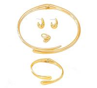 XFSRG 14K Vergoldet Schmucksets für Damen Schmuck Set Offener Halsreif Armreif Ohrringen Ring Geometrisches Schmuck für Dinnerpartys Geburtstagsfeiern
