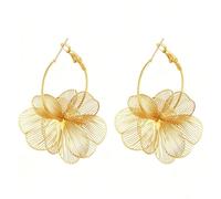 XFSRG 14K Vergoldete Ohrringe Damen Große Blumenohrhänger Hohlmuster Retro Creolen Mit Gebürsteter Oberfläche Eleganter Statement Schmuck Für Alltag Party