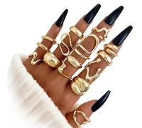 XFSRG 15 Stück Gold Chunky Ringe für Damen Offene Verstellbare Legierung Breite und Dünne Twisted Geometrische Fingerringe Stapelbar Mode Schmuck für Alltag Party Street Style
