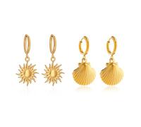 XFSRG 2 Paar Ohrringe für Damen Gold Muschel Sonne Hängeohrringe mit Edelstahl Hypoallergen Mode Schmuck für Alle Anlässe