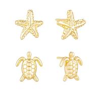 XFSRG 2 Paar Seestern Ohrstecker 14K Gold Vergoldet Sommer Muschel