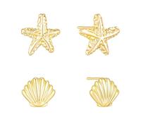 XFSRG 2 Paar Seestern Ohrstecker 14K Gold Vergoldet Sommer Muschel