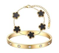 XFSRG 2 Pcs Armband Damen Set - Edelstahl Ketten Armbänder Stapelarmbänder Edelstahl Zirkonia für Alltag und besondere Anlässe
