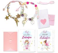XFSRG 2 Stuck Armband Mädchen mit Zahnfee Postkarte Verstellbares Kinderarmband Milchzahn Erinnerung Überraschung für Tochter Nichte Patenkind Zahnfee Geschenk Set