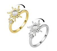 XFSRG 2 Stück Anxiety Ring für Damen Verstellbare Fidget Ring Zirkon Sonne Blumen Ringe Anti Stress Rings Offen Spinner Angst Ring Stress Spinner