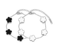XFSRG 2 Stück Armband Damen Blumen 18K Glücksarmband Elegantes Verstellbares Modeschmuck Geschenk für Sie Frauen Freundin Mama(Silber)