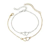 XFSRG 2 Stück Armband Damen mit Herzverschluss Charm Boho Armbänder Freundschafts Armbänder Verstellbar Armband Set(Gold und Silber)