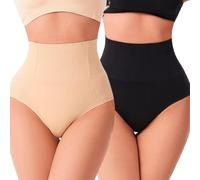 XFSRG 2 Stück Bauchweg Tanga Damen Shapewear für Damen Hohe Taille Miederslips Nahtlose Shaping Unterwäsche für Jede Gelegenheit (S, Schwarz, Beige)