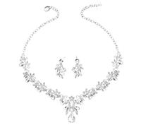 XFSRG 2 Stück Blatt Kristall Schmuckset Halskette Ohrringe Elegant Brautschmuck Hochzeit Damen Luxus Strass Glänzend Schmuck