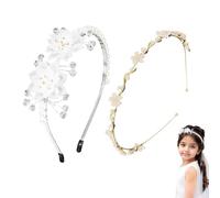XFSRG 2 Stück Blumenkranz Haare Haarreif mit Blüten und Perlen Blumenkränze Fürs Haar Haarbänder Floral Girlande Braut Haarschmuck Blumenkranz Blumen Stirnbänder