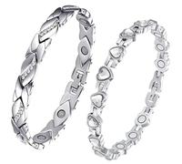 XFSRG 2 Stück Magnetisches Armband Frauen Silber Damen Magnetarmband Verstellbar mit Ultrastarken Magneten Ordentliches und Glitzerndes Design (Silber 2)