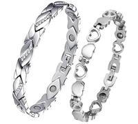 XFSRG 2 Stück Magnetisches Armband Frauen Silber Damen Magnetarmband Verstellbar mit Ultrastarken Magneten Ordentliches und Glitzerndes Design (Silber 1)