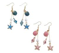 XFSRG 2 Stück Ohrringe Damen Tropfen Ohrring Bohemian Style Muschel Seestern Perlen Ohrringe Strand Ozean Meer Sommer Schmuck(Blau und Rosa)