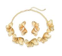 XFSRG 2 Stück Schmucksets Damen Plissiertes Blumenmuster Exquisite Halskette Ohrringe Schmuckset Trendiger Stil für den Alltag Verabredungen Geschenke