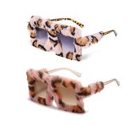 XFSRG 2 Stück Übergroße Plüsch Sonnenbrille Mode Personalisierte Sonnenbrille Plüsch Rand Katzenauge Sonnenbrille Partybrille für Fasching Foto Requisiten(Braun und Rosa)