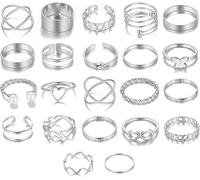 XFSRG 22 Stück Damenringe Set Verstellbar Knöchelringe Stapelringe Kreuz Herz Schmetterling Unendlichkeit Ketten Spirale Midi Ringe Schmuckset