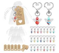 XFSRG 25 Stück Schutzengel Schlüsselanhänger mit Kraftpapier Anhänger und Organza Beutel Glücklichem Engel Geschenk für Abschied Kommunion Konfirmation(Text Etikett)