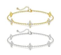 XFSRG 2er Set Armband Damen Verstellbar 18K Vergoldet Herz Charm Armband Kleeblatt mit Zirkonia Armbänder Blumen Armkette für Layering Modeschmuck Alltag und besondere Anlässe