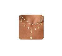 XFSRG 2Pcs Halskette Damen Gold Verstellbar Layering Kette 14k Goldkette Set mit Anhänger Boho Schmuck (Gold 2)