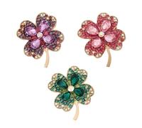 XFSRG 3 Stück Brosche Damen Vierblättriges Kleeblatt Strass Blumenstrauß Kristall Anstecknadel Vintage Schmuck Elegante Pins Glänzende Haarschmuck Geschenk Accessoire für Kleidung Taschen Hochzeit