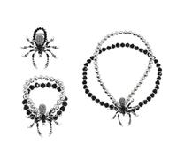 XFSRG 3 Stück Diamantbesetzte Spinne Halloween Schmuck Set Damen Gothic Ohrringe Halskette Ring Individuelle Punk Accessoires