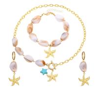 XFSRG 3 Stück Muschel Schmuckset Seestern Anhänger Halskette Armband Set Kette Ohrringe Seestern und Muschel Armband Damen Meerjungfrau Schmuckset (Weiß)