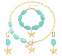 XFSRG 3 Stück Muschel Schmuckset Seestern Anhänger Halskette Armband Set Kette Ohrringe Seestern und Muschel Armband Damen Meerjungfrau Schmuckset (Grün)